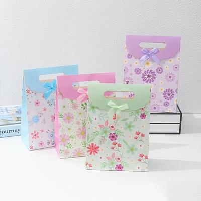 StoBag Floral Print Ribbon Gift Wrapping Bags Paper Candy Bags with Handles Birthday Wedding Favors Packaging Bags for Sweets