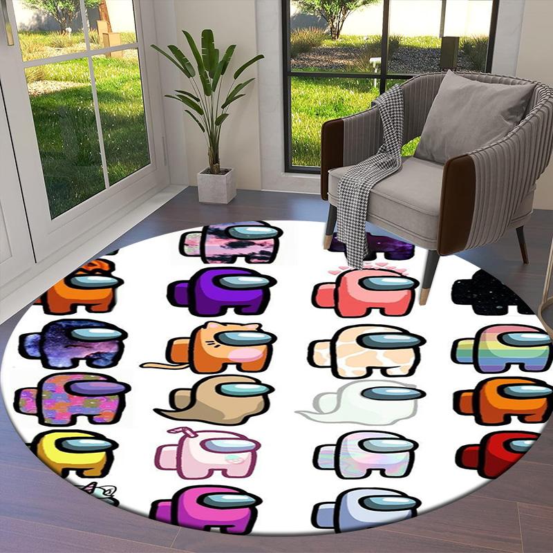 Among Us Round Area Rug,Carpet Rug for Living Room Bedroom Sofa Playroom Decor,Non-slip Floor Mat