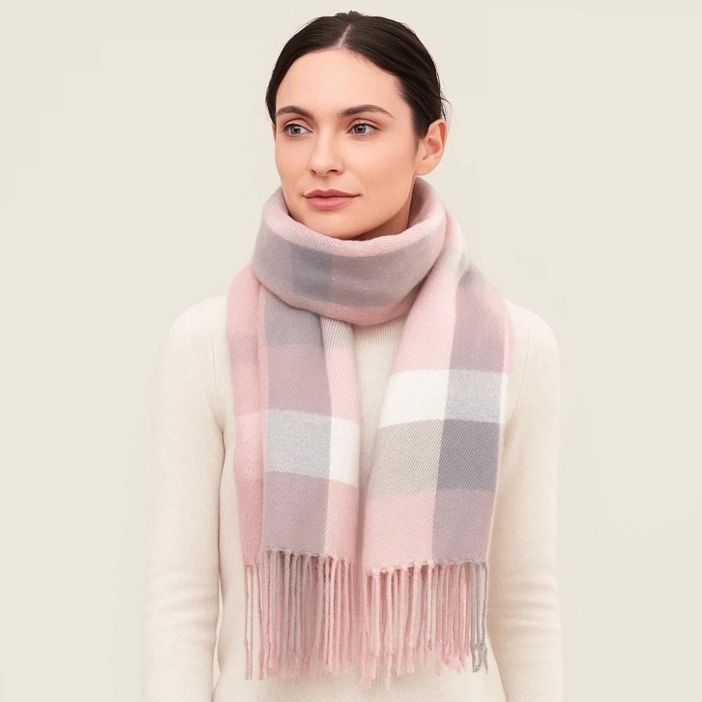 Soft Knitted Wool Scarf Cold-proof Long Neckscarf with Tassel Large Classic Plaid Scarf  Women