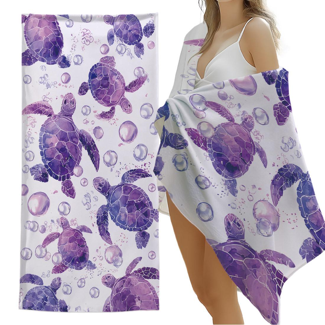 

1PC Purple Sea Turtle Watercolor Beach Towel, Quick Dry Lightweight Polyester Towel, Soft Absorbent Ocean Themed Towel for Swimm W30*H60(CM)