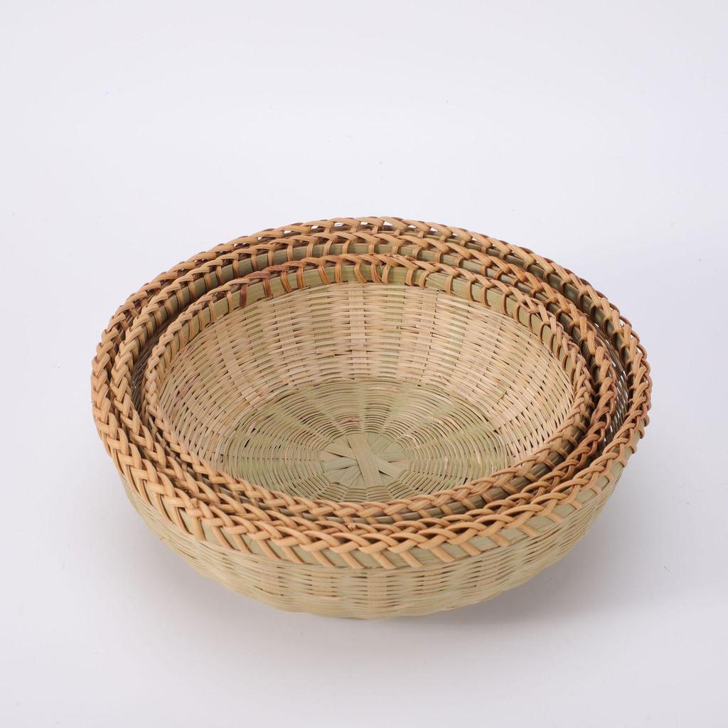 Large Bamboo Rattan High-Foot Steamed Bun & Snack Basket - Finely Woven, Multi-Purpose Household Kitchen Fruit & Vegetable Wash Basket, Round Design