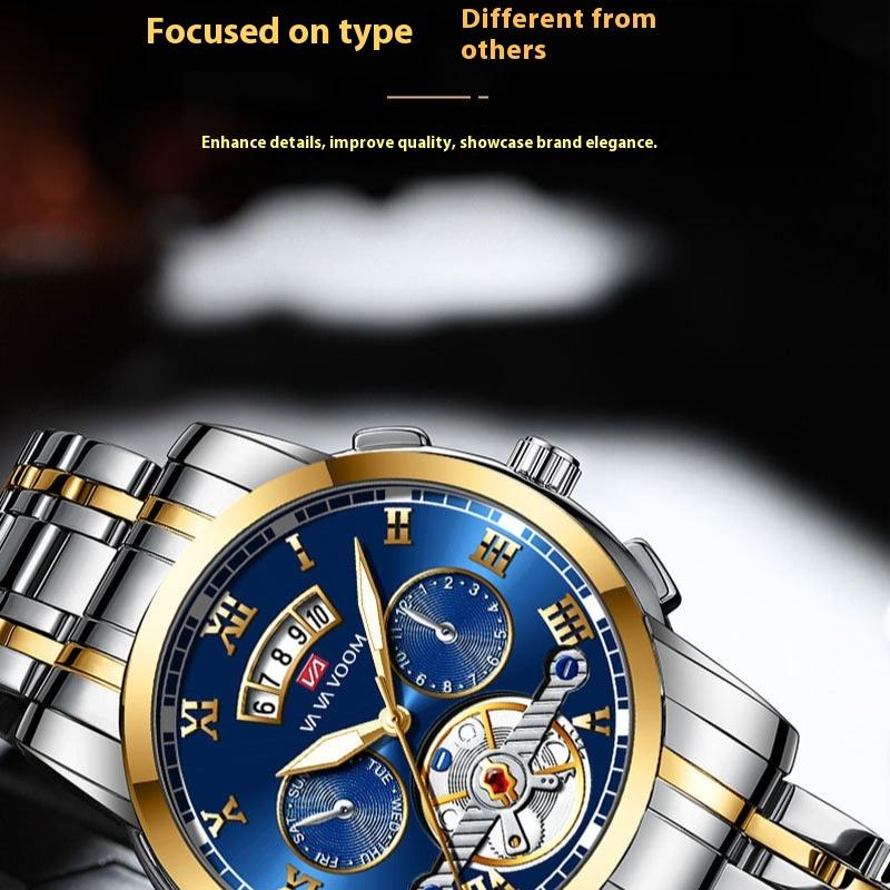 VA VA VOOM Edelstahl Tourbillon Nicht-automatische Mechanische Multifunktions-Businessuhr Leuchtende Wasserdichte Uhr Herren