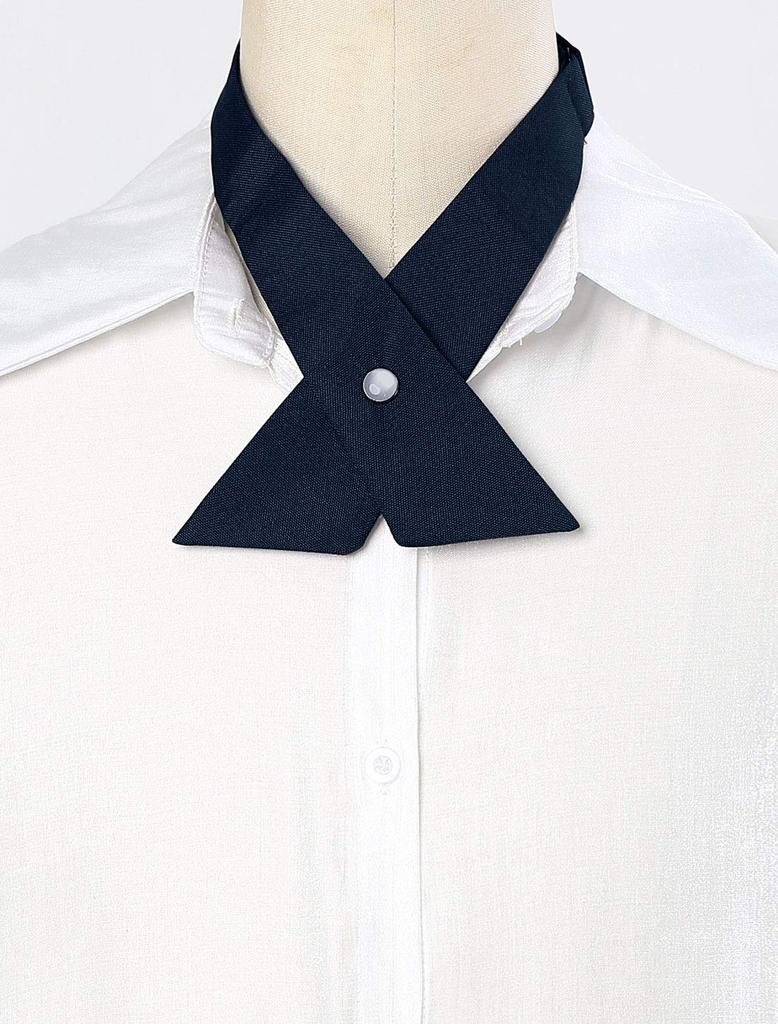 [Elerevyo] Women's & Men's Adjustable Cross Bow Tie, Solid Snap Button Tie, School Uniform, Navy Blue, One Size