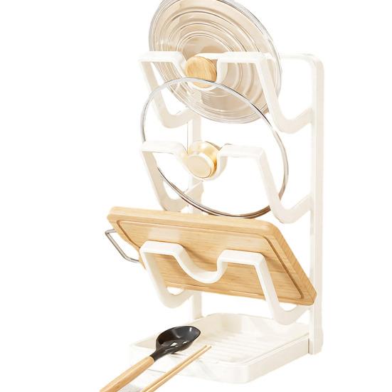 Yousheng Countertop Pot Lid Organizer Pan Lid Storage Rack with Removable Drip Tray And Spoon Rest Kitchen Counter Organizer While Cooking for Lids