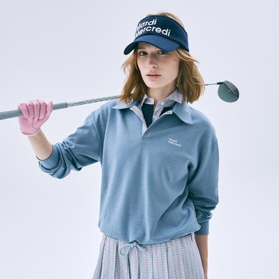 [mardimercredi] PREMIUM SILKEN LONG SLEEVE T-SHIRT LOGO_BLUE WHITE