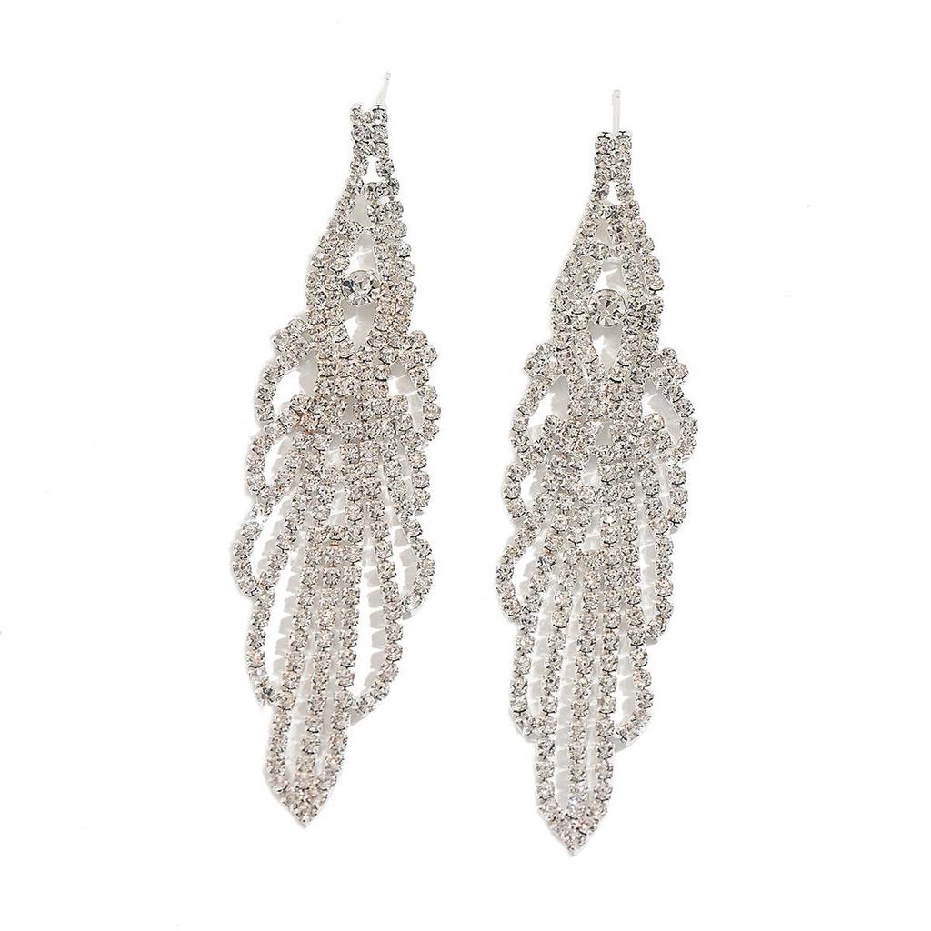 High-End Eco-Friendly Rhinestone Geometric Tassel Earrings for Women – Ultra-Shiny Long Dangles for Parties and Banquets.