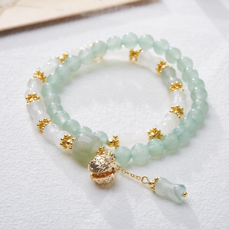 

Tianshan Jade Green Aventurine Bamboo Bracelet - Double Circle Summer Women s Jewelry