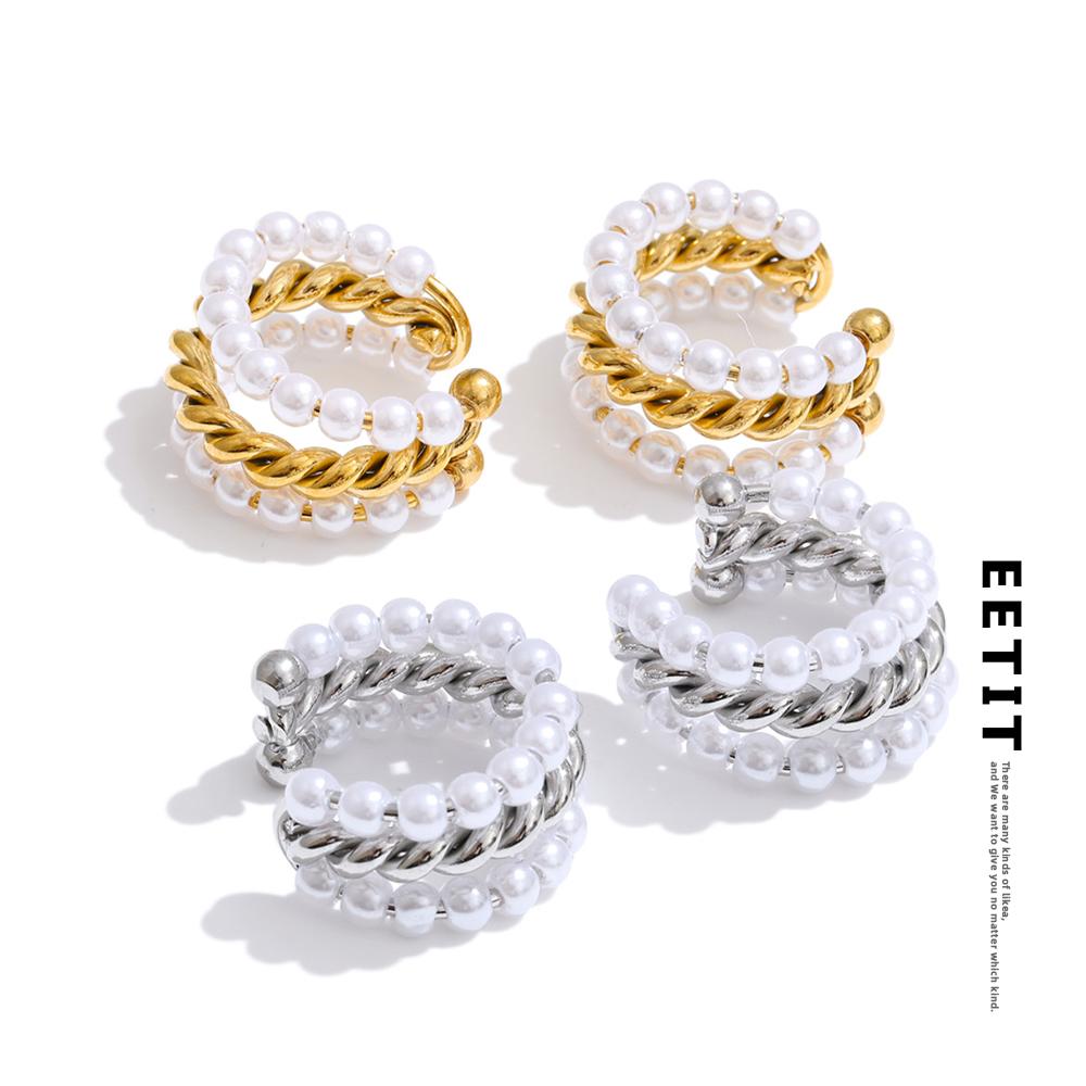 Eetit Simulated Pearls Layered Ear Bone Earrings for Women Stainless Steel Chic Fashion Ear Clip Accessories