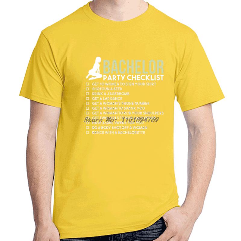 Bachelor Party Checklistthe Funny Graphic T Shirts Summer New Shirts And Tshirts Cotton Short Sleeve T Shirt Unisexs Print T Shirt