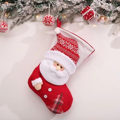 New Large Christmas Stocking Red White Knitted Fireplace Decor Socks Home Decoration Candy Holder Xmas Gift Bags