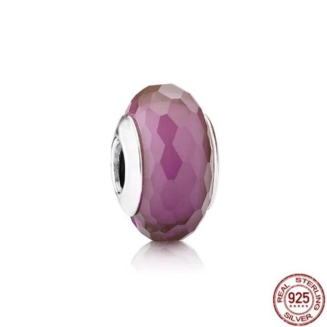 925 Sterling Sølv Rosa Lilla Mørkeblått & Star Murano Glass Charms Perler Passer OriginalNew Armbånd Bangle DIY smykker