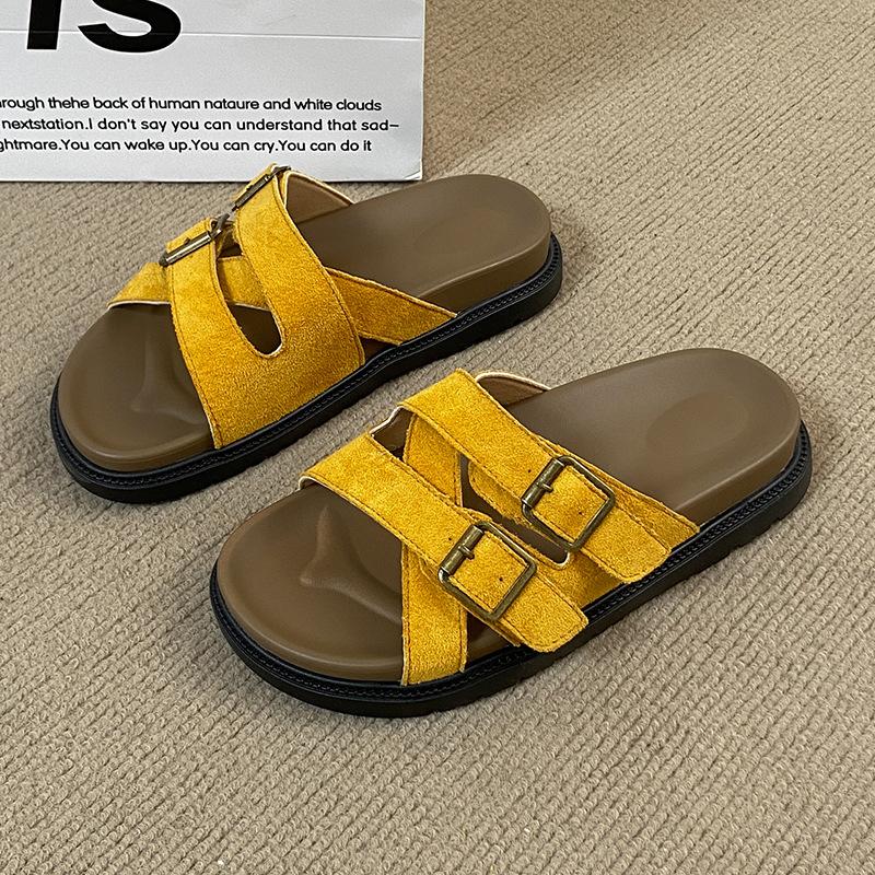 

Thick-soled cool slippers 2025 summer women s new outer wear flat-soled non-slip beach shoes versatile cool slippers 35 жёлтый