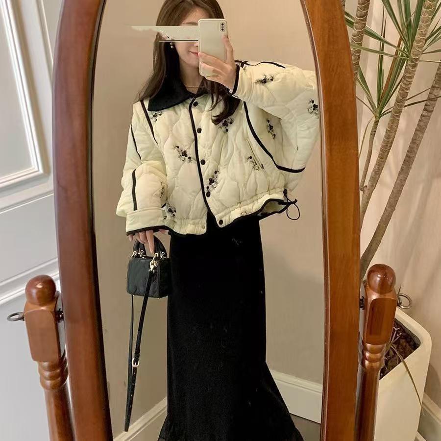 

Женская зимняя французская куртка с принтом, утолщенная, теплая, короткая S