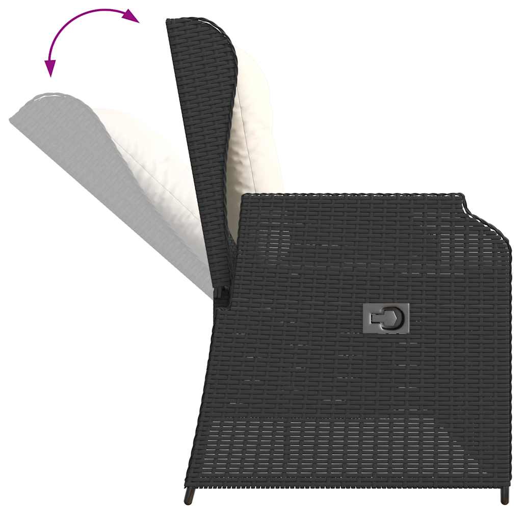 Vidaxl Folding Garden Bench With Cushions, Black, Poly Rattan