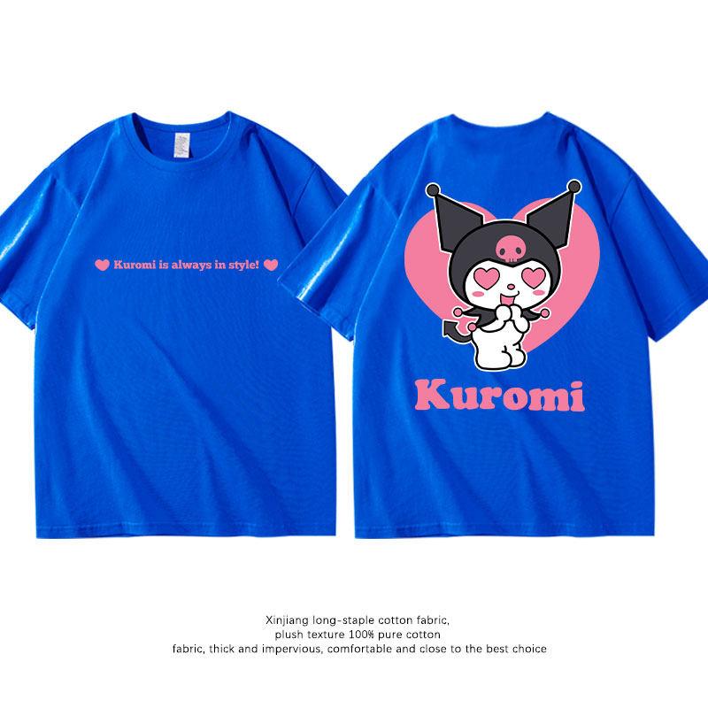 

New Summer Pure Cotton Childrens Tshirt Kuromi Fashion Doublesided Printed Parentchild Outfit Round Neck Short Sleeved Shirt L