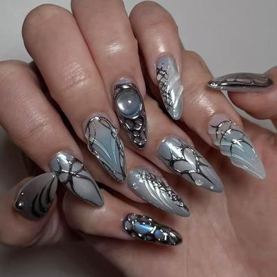 Punk Wind Liquid Three-dimensional Metal European and American Ins Wind Removable Wearable Armor Press On Nails