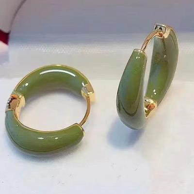 Alloy Green Round Ear Buckle Women'S Niche Design Light Luxury High-End Earrings