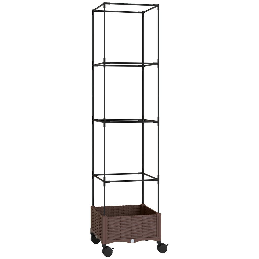 Planter With Trellis Wheels With Drainage For Growing Vegetables Flowers Herbs 40x40x165 Cm Brown