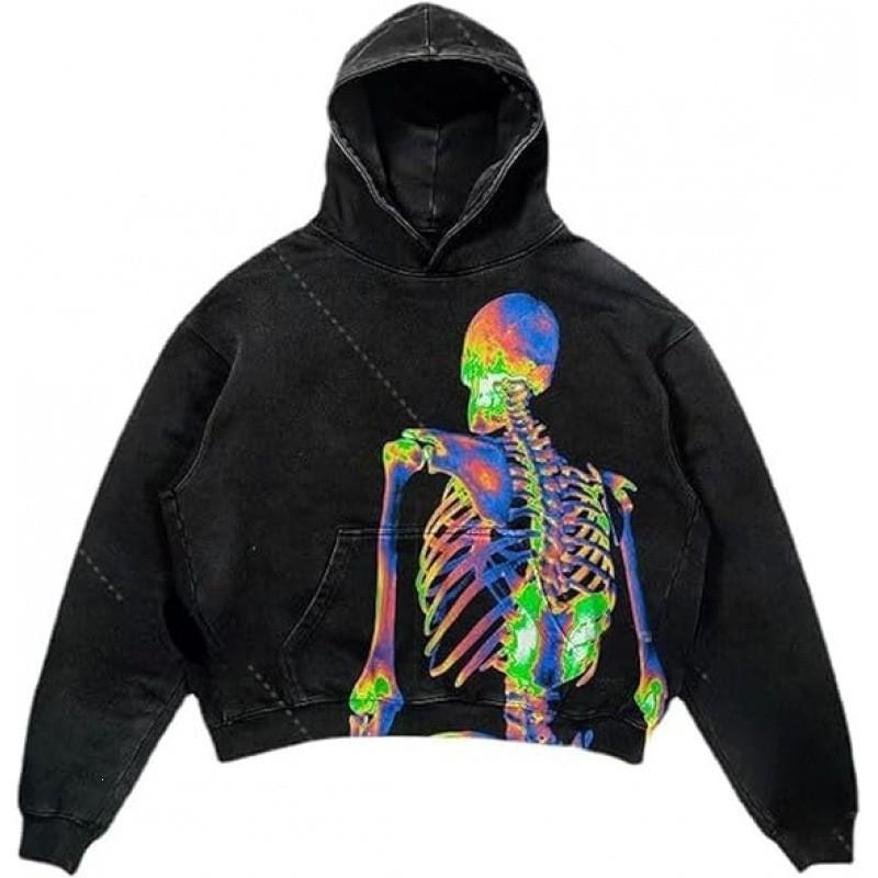 Amerikan Punk Kurukafa 3D Baskılı Kısa Kapüşonlu Sweatshirt Bol Kesim Erkek Kadın Sokak Giyimi