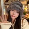 Rabbit Fur Knitted Woolen Hat for Women In Winter Cute Face Showing Small Warm Hat  Thickened Ear Protection Hat  Plush Bucket Hat