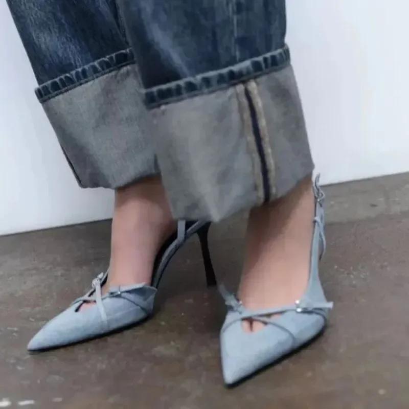 2025 New Women's Jeans Heeled Sandals Pointed High Heel Office Lady Shoes Beautiful Women High Heels  Shoes  Sandalias Mujer
