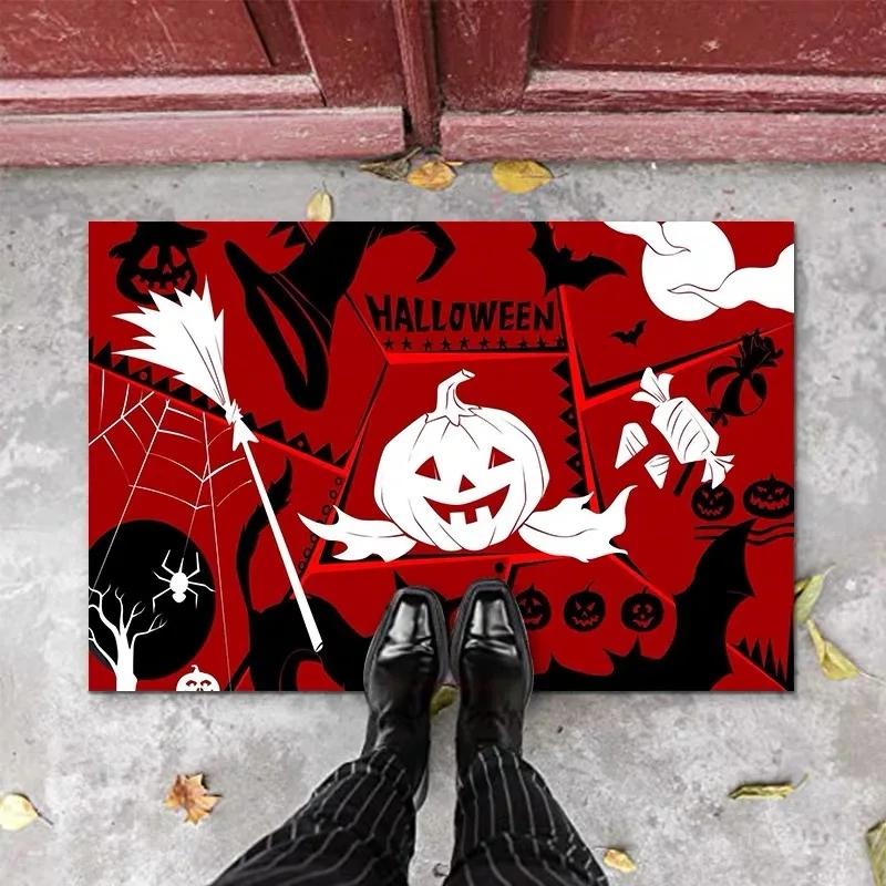 Halloween 3D Horror Skeleton Pumpkin Illusion Doormat Non-Slip Decorative Floor Mat Indoor Outdoor Scary Halloween Home Decor