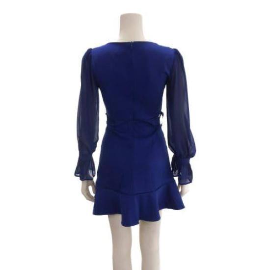 GRAXIA Flared Mini Size Long Square and Design for and Lounge Wear Women's A-Line Dress, Blue, L, Sleeves, Neck, Button-Down Hostess, Hostess,