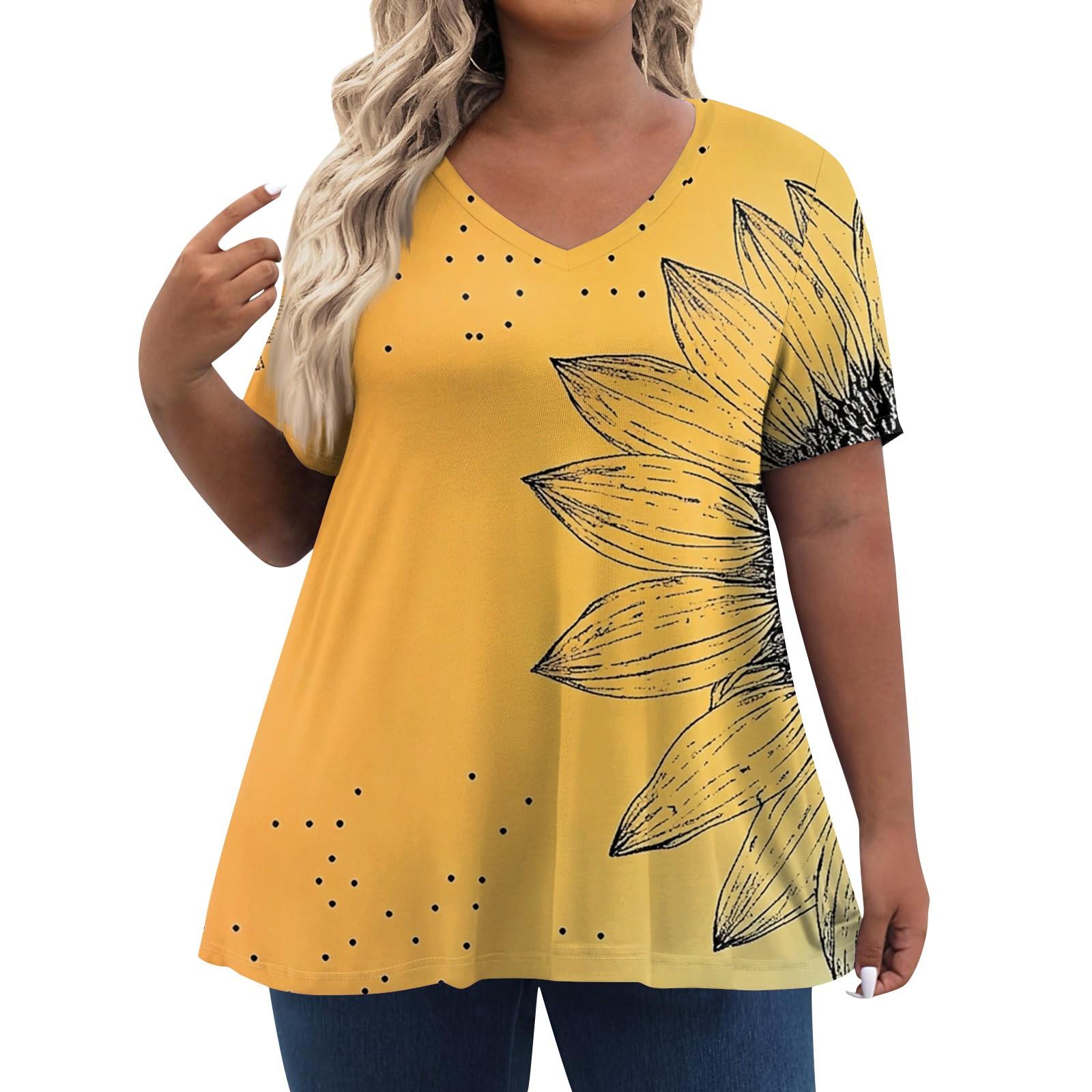 

Женские топы больших размеров, шорты с рукавами, рубашки с V-образным вырезом, повседневная одежда, топы с принтами XXXXXL оранжевый