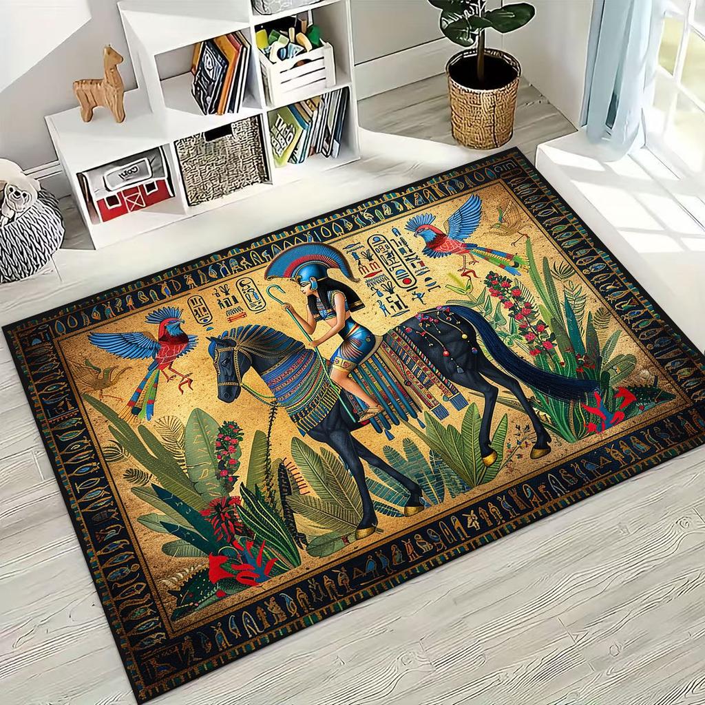 Ancient Egyptian Hieroglyphic Symbols Carved Murals Rug for Bedroom Living Room Sofa Home Doormat Decor,Kids Non-slip Floor Mat