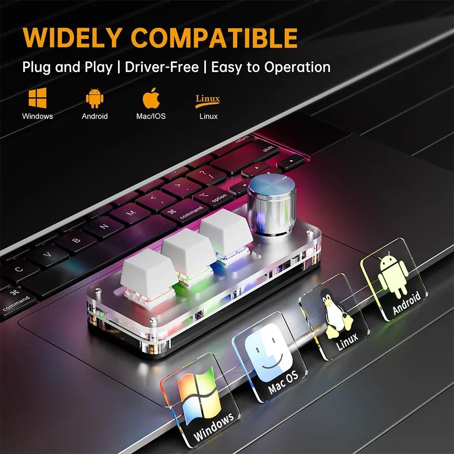 2.4G Bluetooth 3 Keys 1 Knob Customize Keyboard Macro Mechanical Keyboard Hot Swap Mini Keypad E-sports Game Copy Paste Shortcut