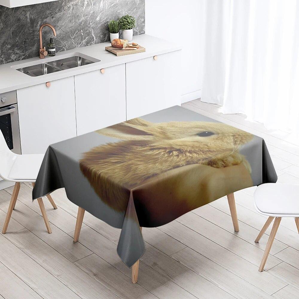 Rabbit Tablecloth Cute Animal  Anti-Stain Waterproof Rectangular Kitchen Dining Table Home Decor
