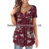 Women Summer Casual Floral Print Short Sleeve Henry Shirt