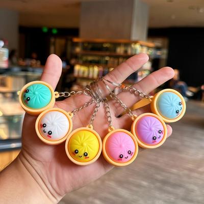 Mini Size Simulated Dumpling Keychain With Steamer Cute Steamed Bun Keychain Cartoon Pvc Stress-Relieving Toys Wedding Favors
