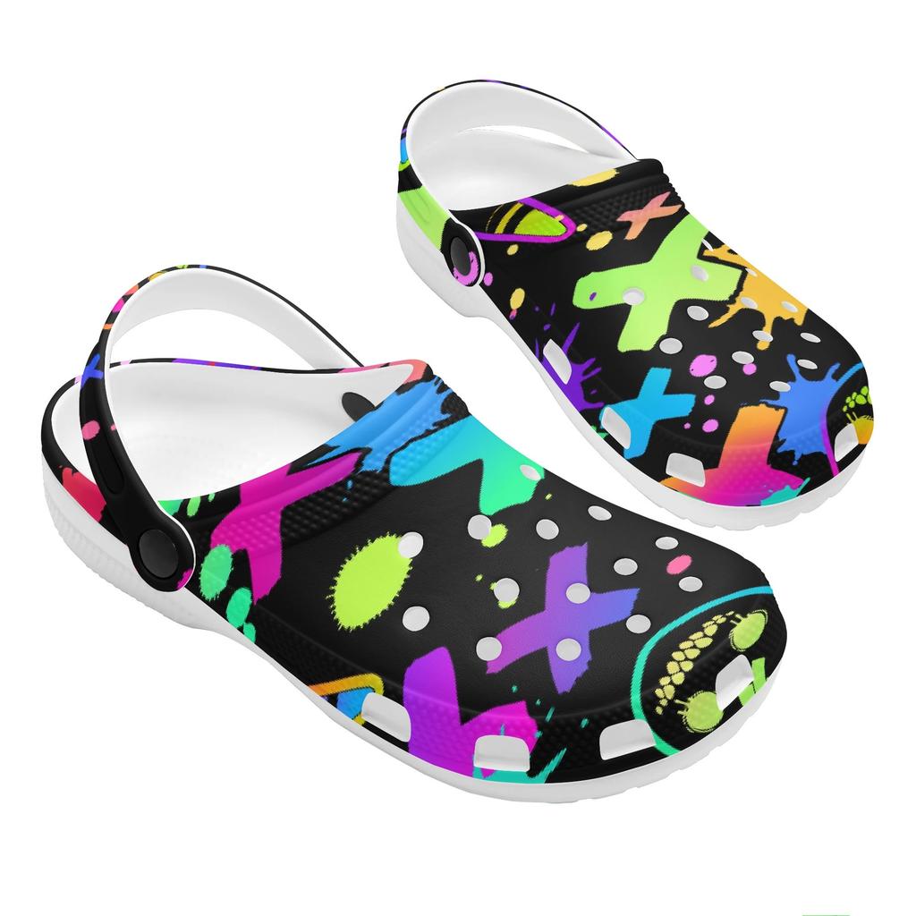 White EVA Clogs with Cute Cat Print, Lightweight Slip On Garden Shoes, Breathable Beach Sandals, Indoor Outdoor Slippers for Men Women
