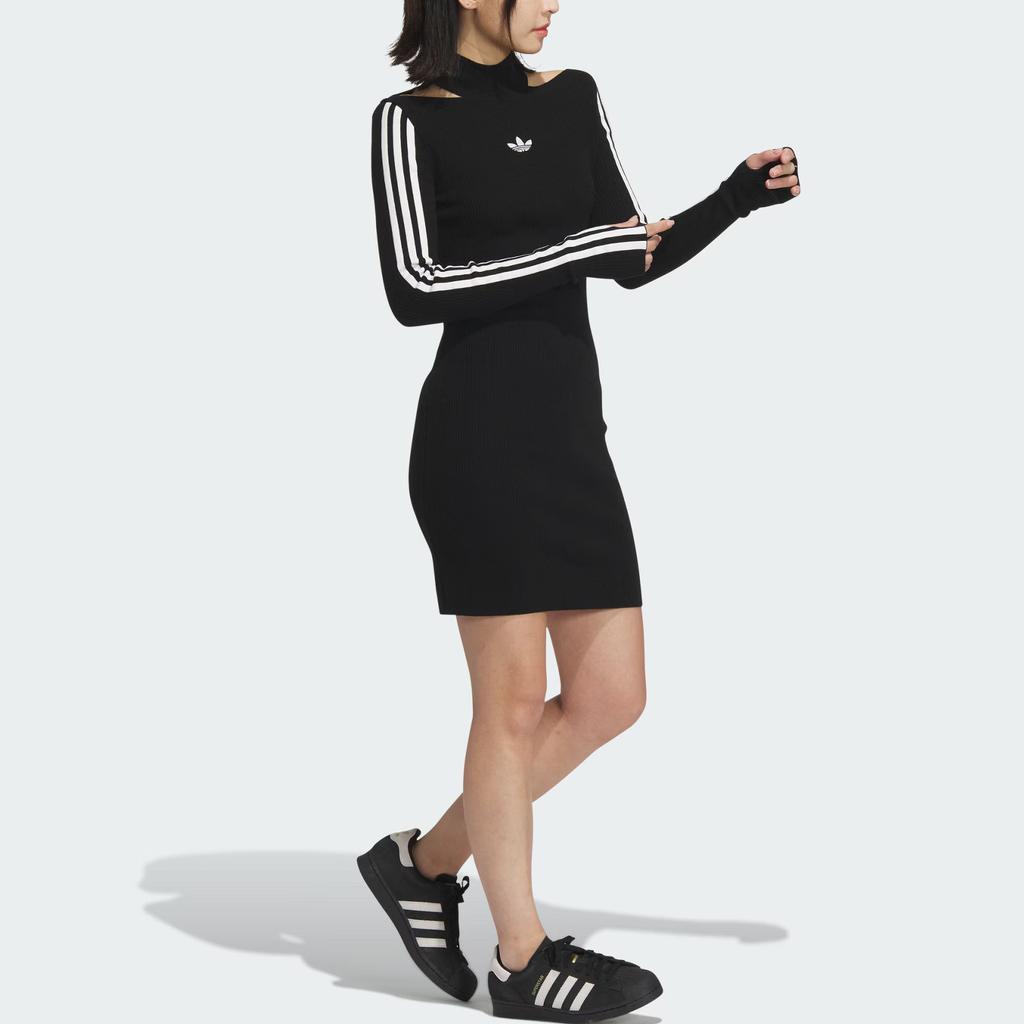 Adidas Originals Premium Knit High Collar Long Sleeve Sport Dress Women Dress Black JI7056