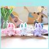 Pink Bat Bunny School Bag Charm Cute Fluffy Rabbit Plush Keychain Accessory