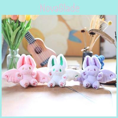 Pink Bat Bunny School Bag Charm Cute Fluffy Rabbit Plush Keychain Accessory