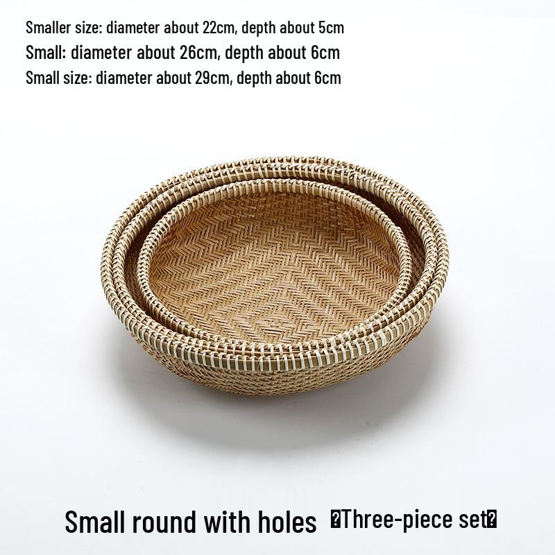 Handmade Bamboo Woven Basket for Fruits and Snacks - Round Living Room Storage Tray