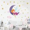 Goodnight Moon Girl with Stars and Clouds Wall Sticker Self-Adhesive Removable for Kids Room Nursery Home Decor