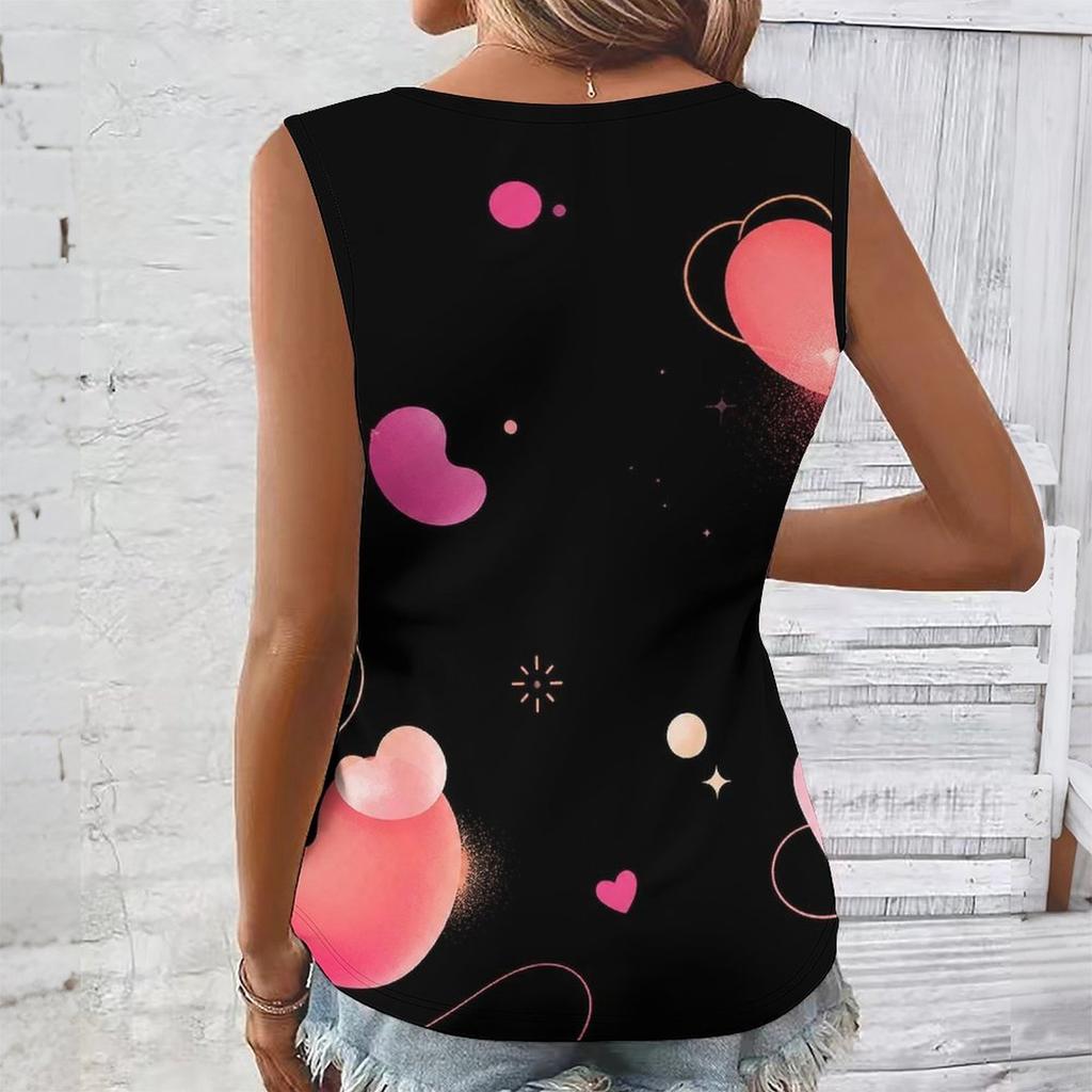 Women Plus Size Sleeveless V Neck Tank Top Vibrant Rainbow Heart Balloon Star Colorful Print Casual Top