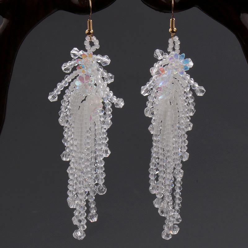 Handmade Crystal Tassel Earrings: Beaded Princess Style for Summer Wear