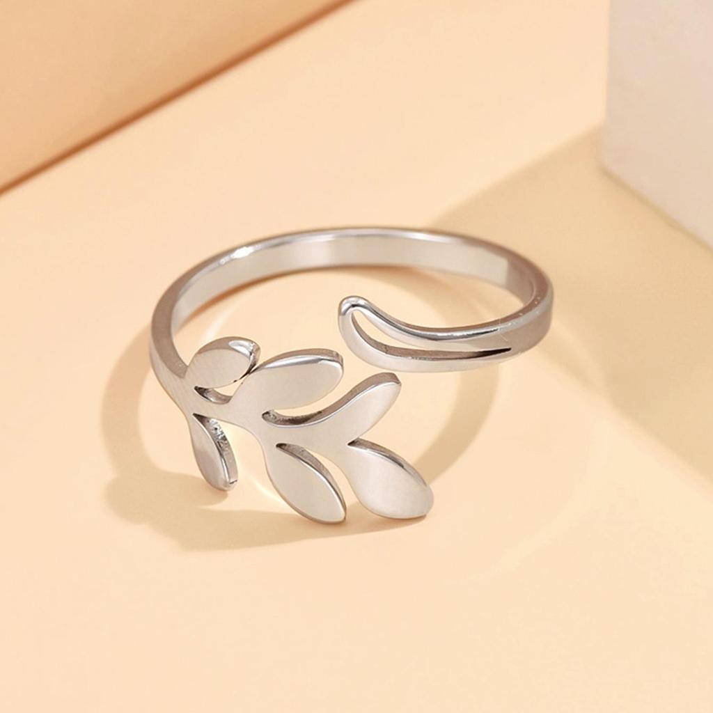 Elegant Adjustable Mori Style Leaf Ring for Girls - Fashionable Stainless Steel Design