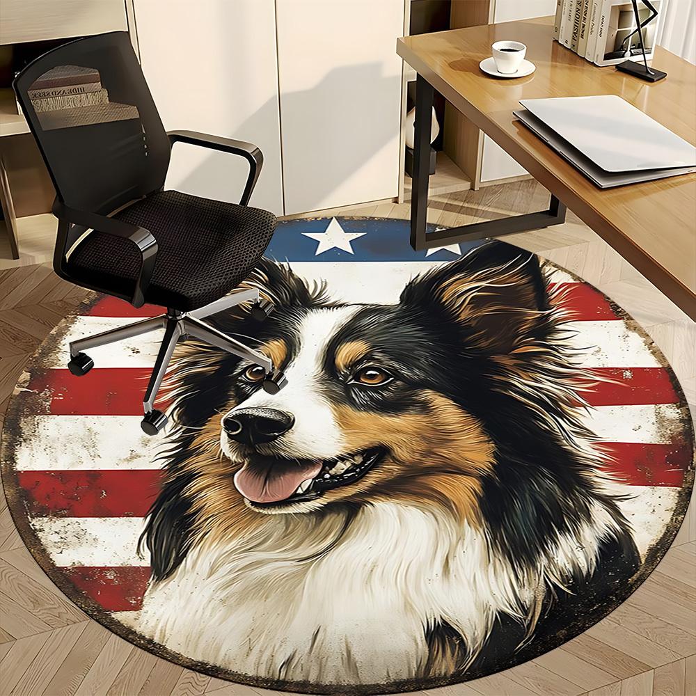 1PC Patriotic Dog Office Round Area Rug, Mat Suitable For Office, Under Office Chairs Bedroom Living Room Home Decor, Room Deco