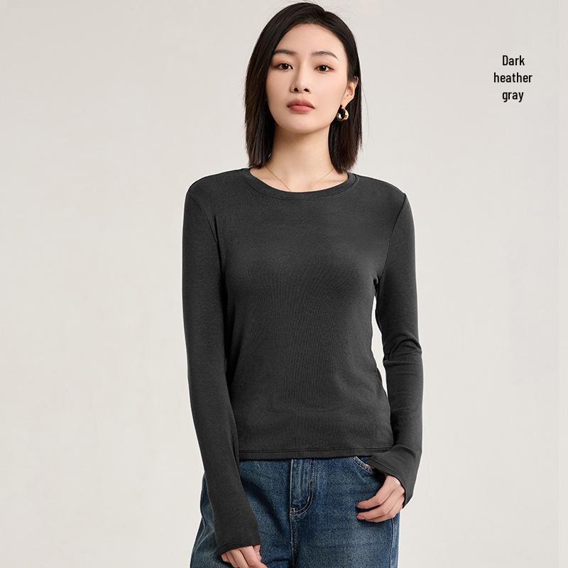 Tencel Wool Collar Base Shirt: Silk-Like, Light, Warm, Round Neck, Knitted Long Sleeve Top for Autumn/Winter Women.