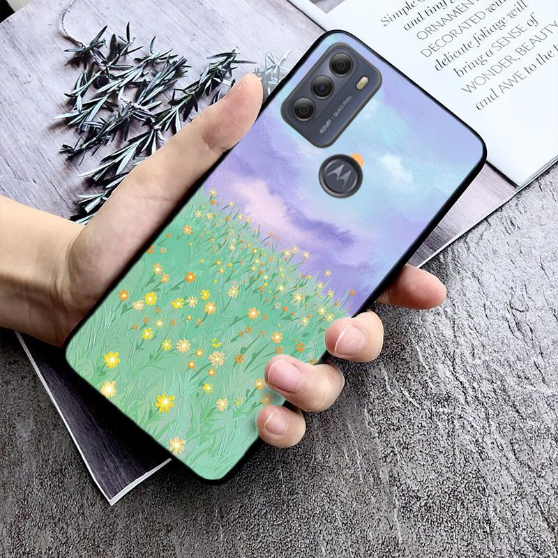 Hand Painted Flower Phone Case for Motorola Moto E32 E20 E40 G22 G52 G20 G30 G100 G60 G50 G10 GPure GStylus G9 One Action Macro
