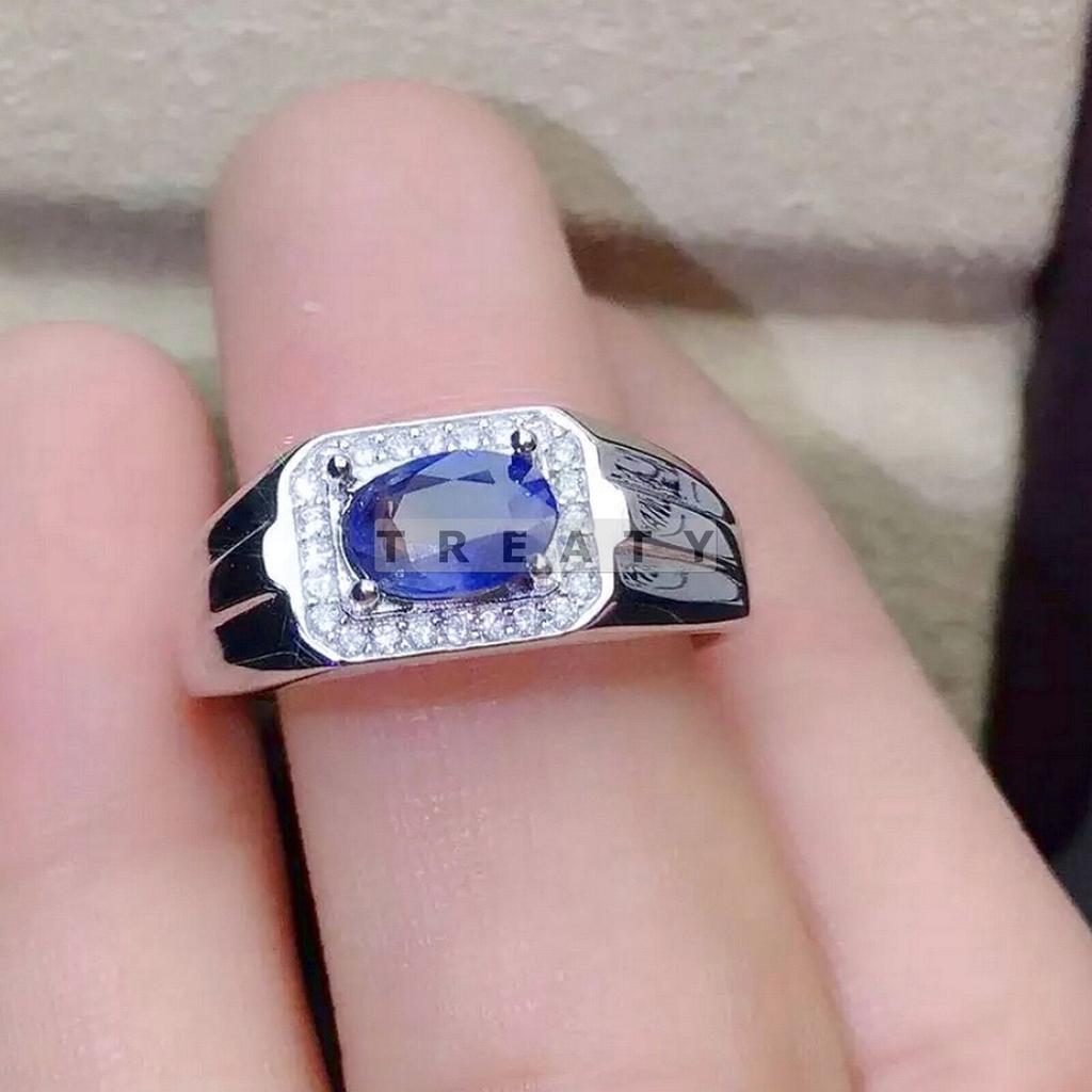 Blue Sapphire Oval Cut Gemstone With 925 Sterling Silver Ring For Men's #229 JL375725407322