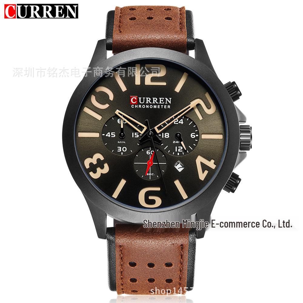 

CURREN 8244 Мужские водонепроницаемые спортивные часы в военном стиле с кожаным ремешком