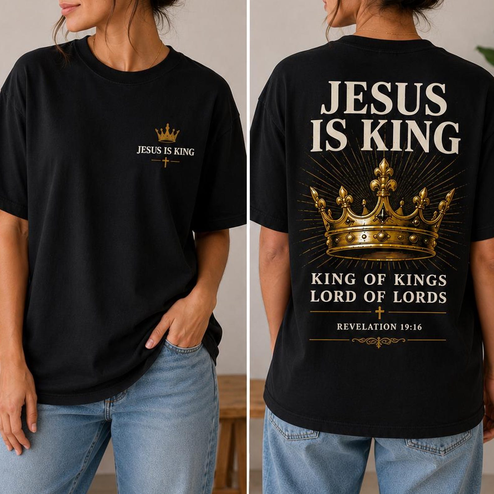 Jesus Is King Shirt, Revelation 19:16 Christian T Shirt, King of Kings Lord of Lords Tee, Faith Based Shirt, Christian Gift for Men Women S