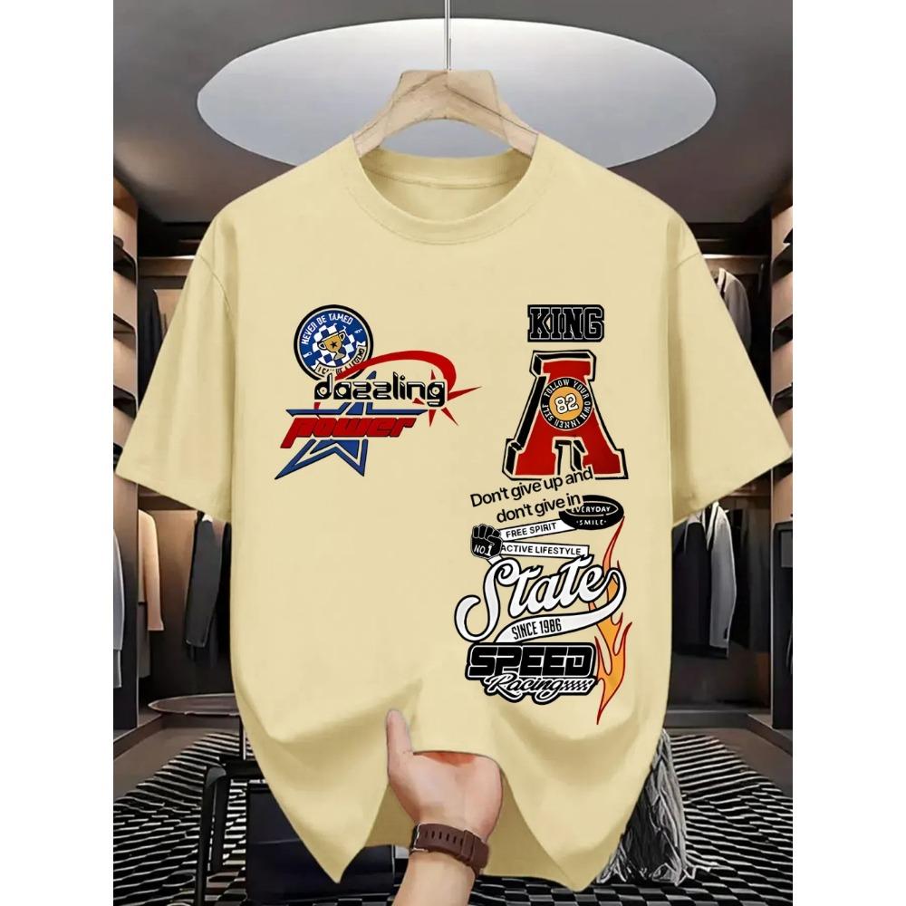 European and American Men's Summer Fashion Letter Graffiti Print Comfortable and Breathable Round Neck T-shirt Outdoor Street To