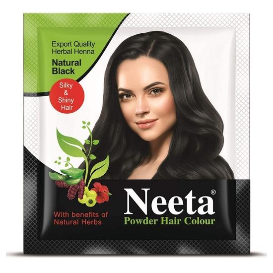 Neeta Powder Hair Colour, Henna Based Hair Color Natural Black 5g Pack of 12, Silky Soft and Shiny Hair Colour with Benefits of 5 Natural Herbs